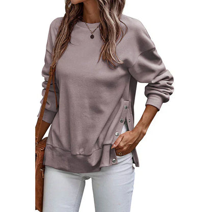 Lockeres Damen Sweatshirt mit Seitenschlitzen und Knöpfen