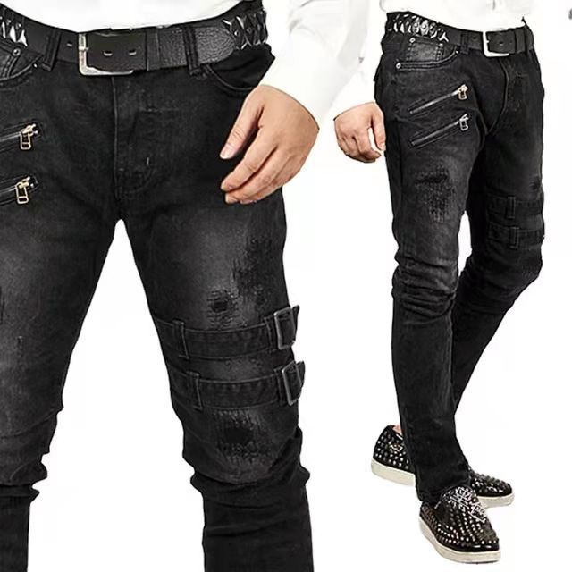 Herren Jeans Ripped Trendy Reißverschluss