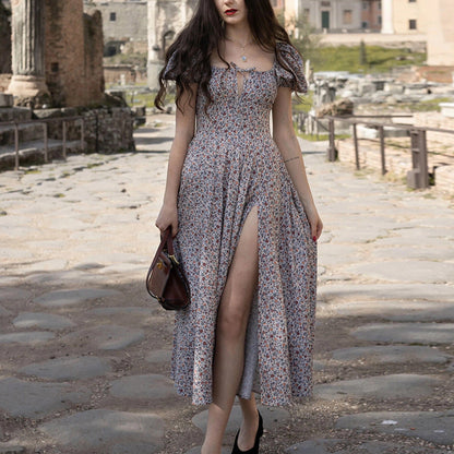 Damen Maxikleid Sommer Blumenmuster Elegant
