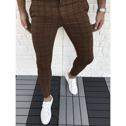 Herren Slim Fit Anzughose Karomuster Modern