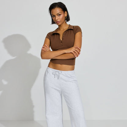 Damen Polo-Shirt Kurz Modern Knöpfe