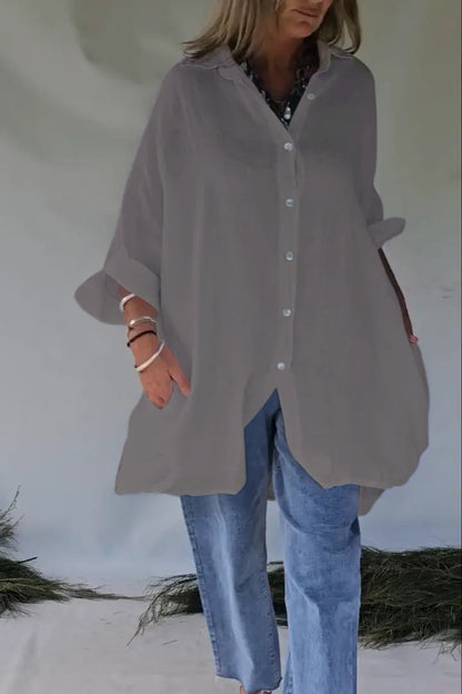 Damen Bluse Oversize Lässig Druckknopf