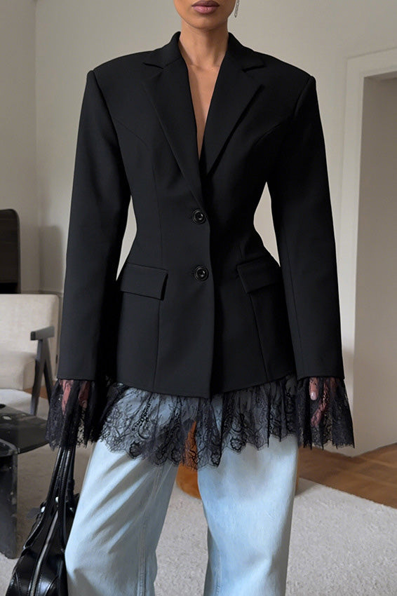 Elegantes Frauenkleid Spitze Patchwork Taille