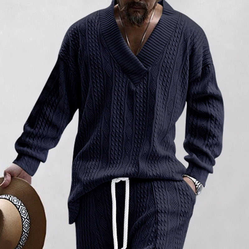 Herren Strickpullover Lässig V-Ausschnitt Kabel Look