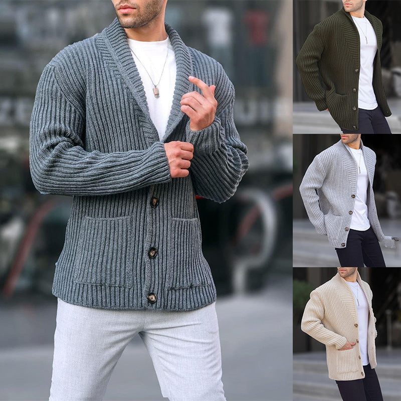 Herren Pullover Strickjacke Modern Knopfdesign - IdealeKleiden