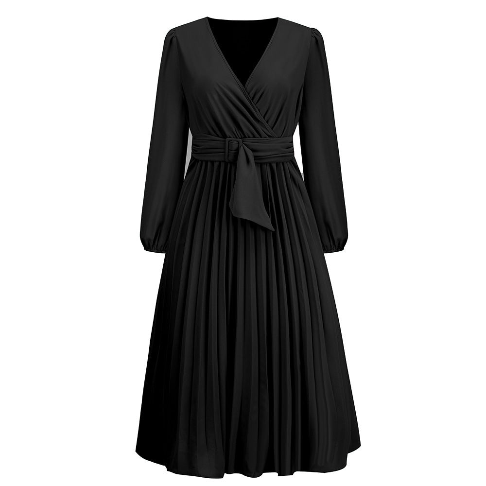 Damen Wickelkleid Elegant Faltenrock Schnürung