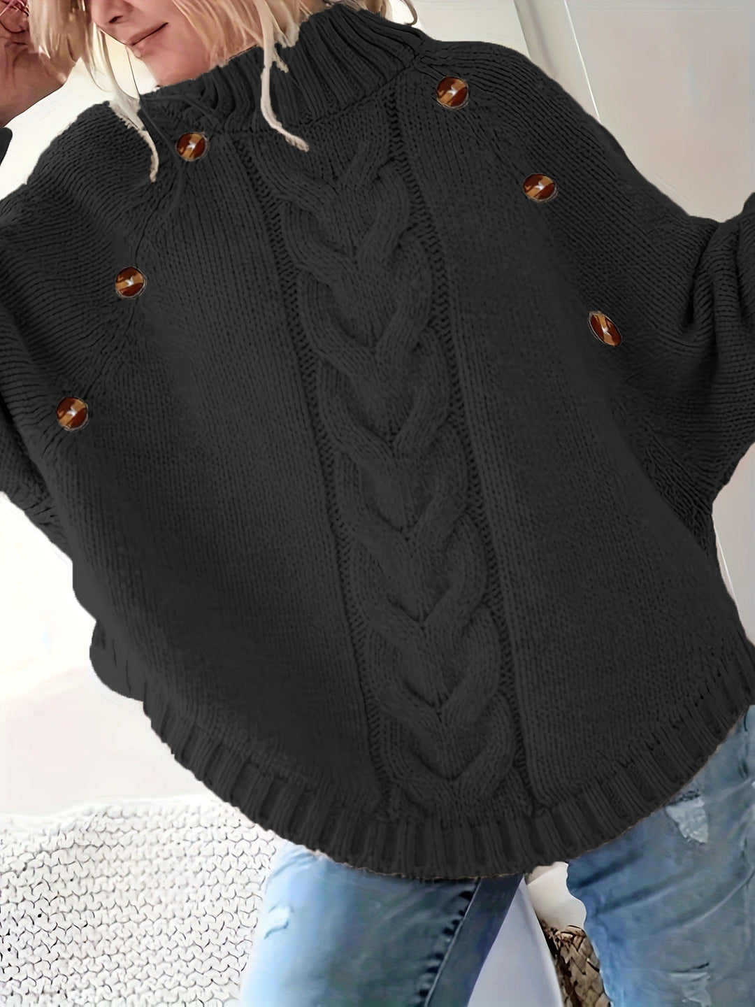 Damen Strickpullover Oversized Hochkragen Elegant