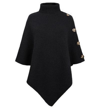 Damen Poncho Strick Modern Knöpfe
