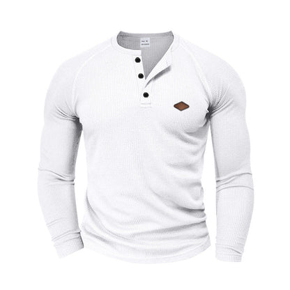 Herren Langarmshirt Strukturiert Modern Knopf Design