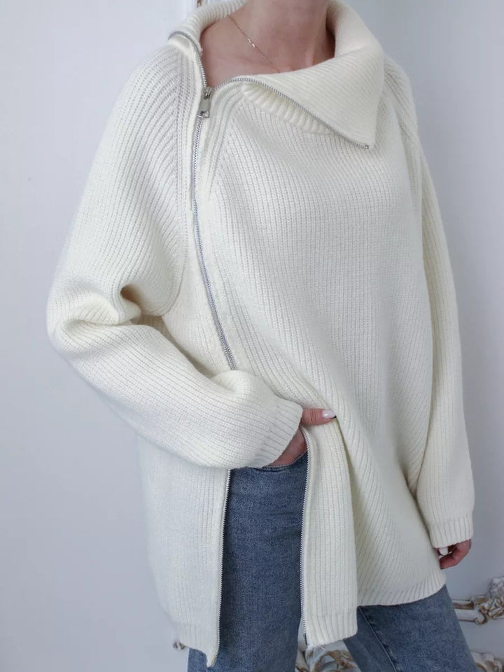Damen Pullover Warm Bequem Reißverschluss
