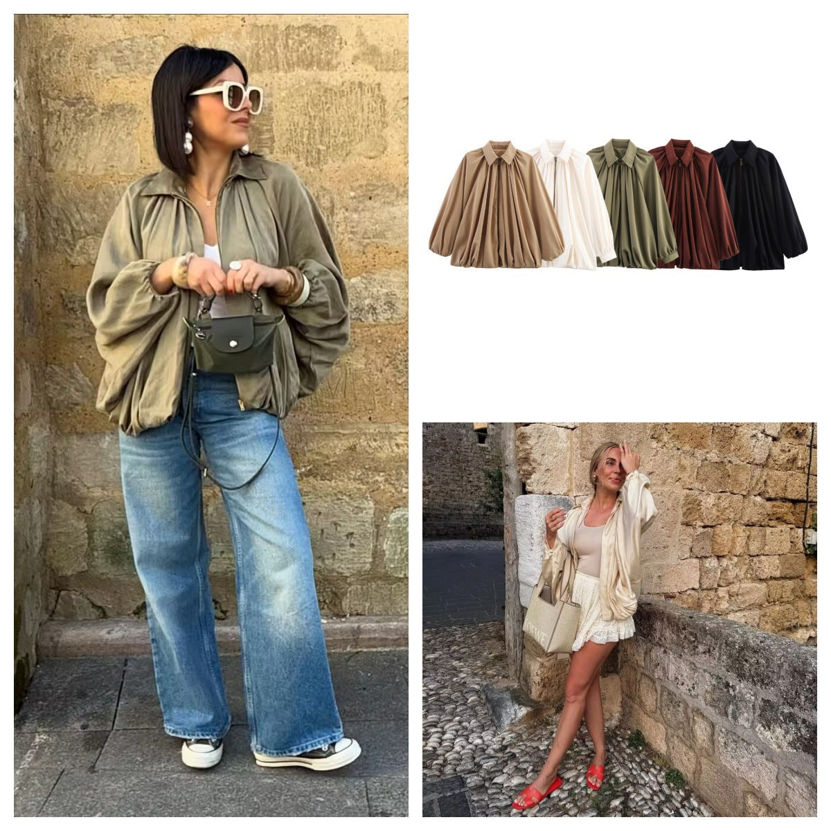 Damen Bluse Oversized Leicht Rüschen Design - IdealeKleiden