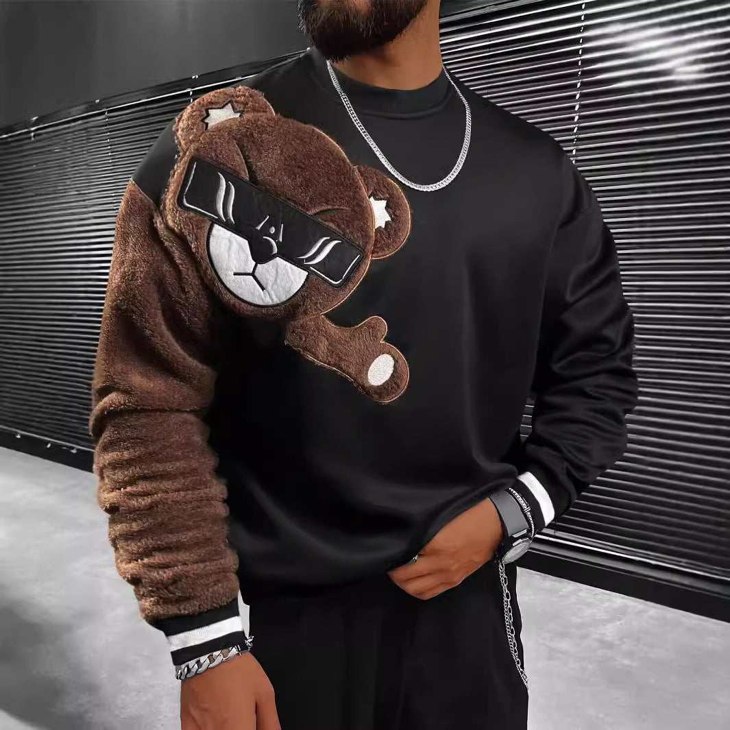Herren Sweater Bär Applikation Weich Plüsch - IdealeKleiden