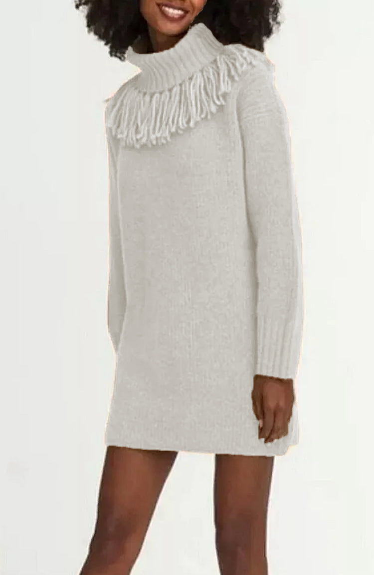Damen Strickkleid Elegantes Design Mit Rollkragen