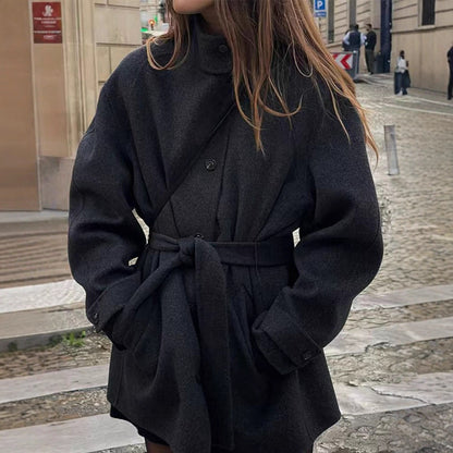 Damen Wolljacke Modern Tailliert Kragen - IdealeKleiden