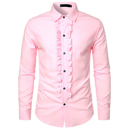 Herren Langarmhemd Elegantes Design Rüschen Knöpfe