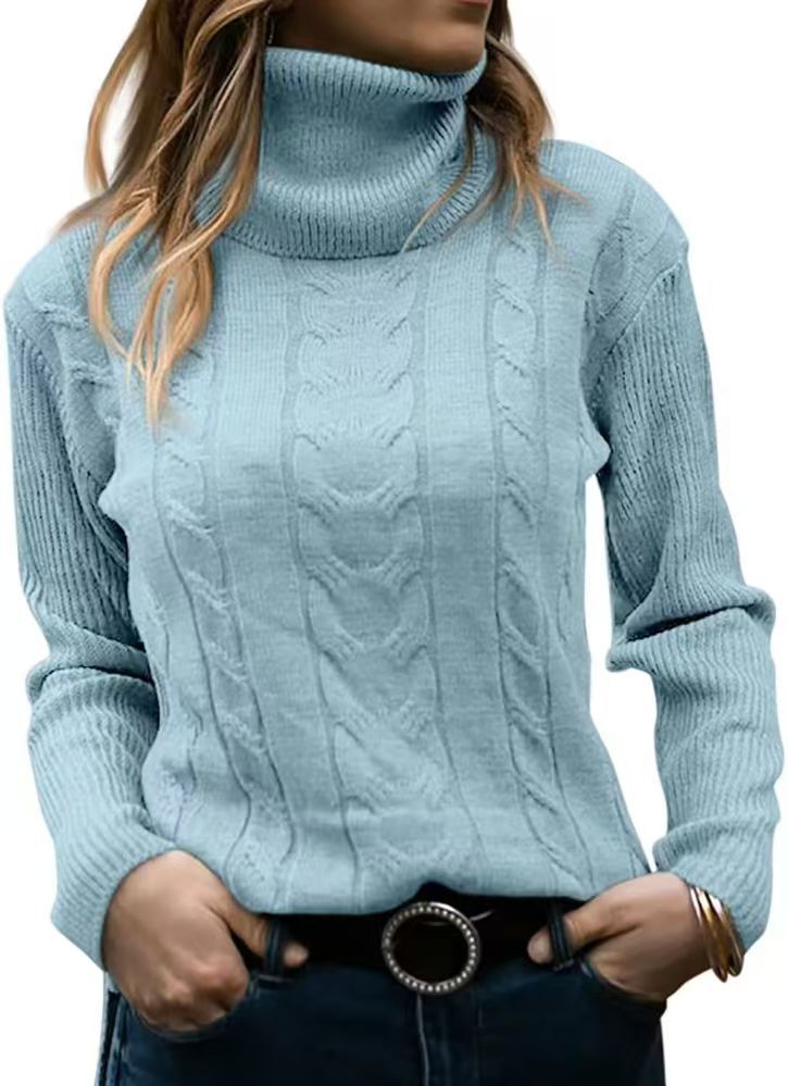 Damen Strickpullover Stehkragen Zopfmuster Elegent