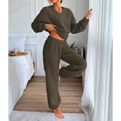 Damen Fleece Lounge Set Weich Elastisch Bequem