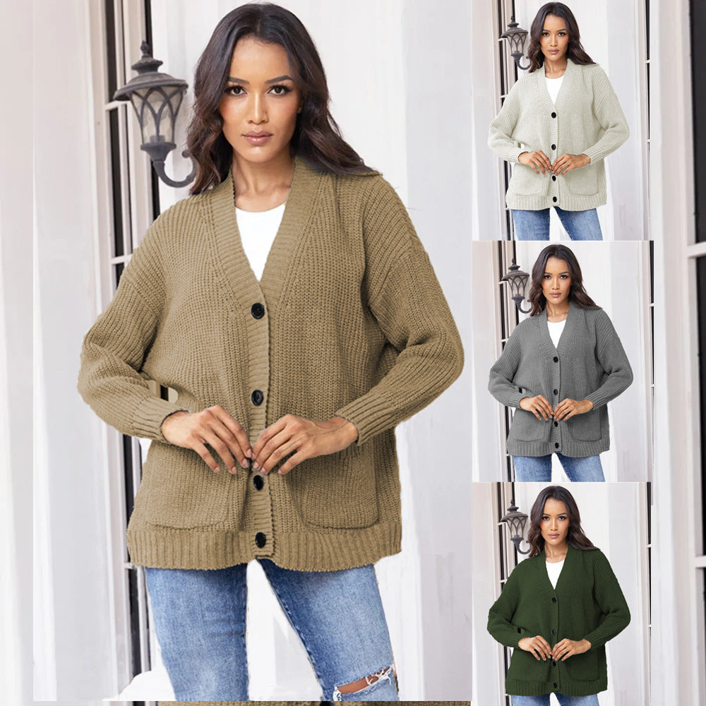 Damen Strickjacke Große Taschen Klassisch Elegante Damenjacke - IdealeKleiden