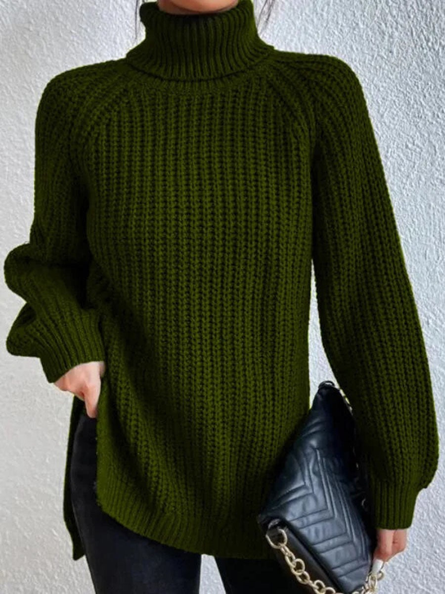 Damen Strickpullover Hochkragen Wabenmuster Eleganz
