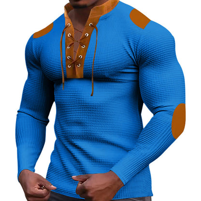 Herren Langarmshirt Strukturiert Modernes Schnürdesign