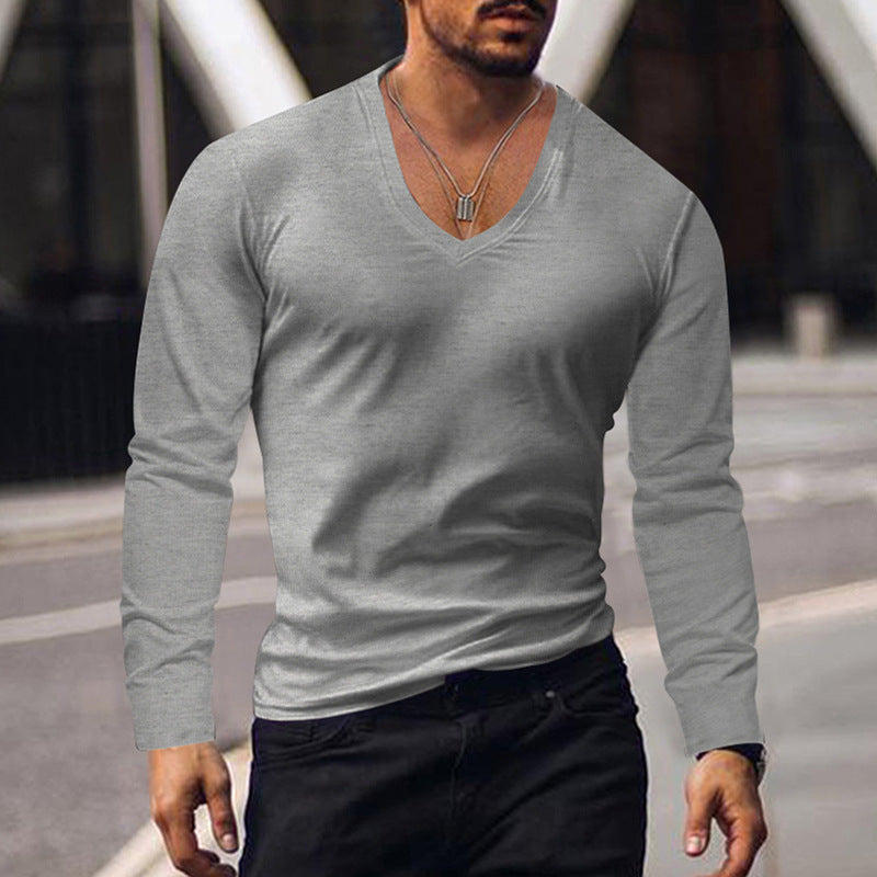 Herren Langarmshirt V-Ausschnitt Komfort Baumwolle