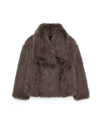 Weiche Plüschjacke Cropped Schnitt Großes Revers