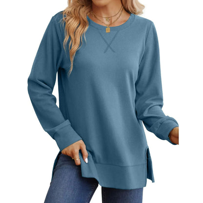 Damen Langarm Sweater Bequem Mit Seitenschlitz