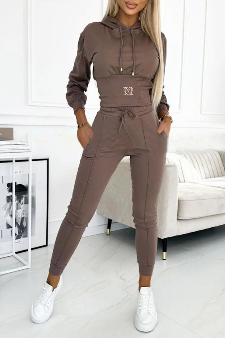 Damen Sportanzug Jumpsuit Kapuze Elastisch Komfortabel