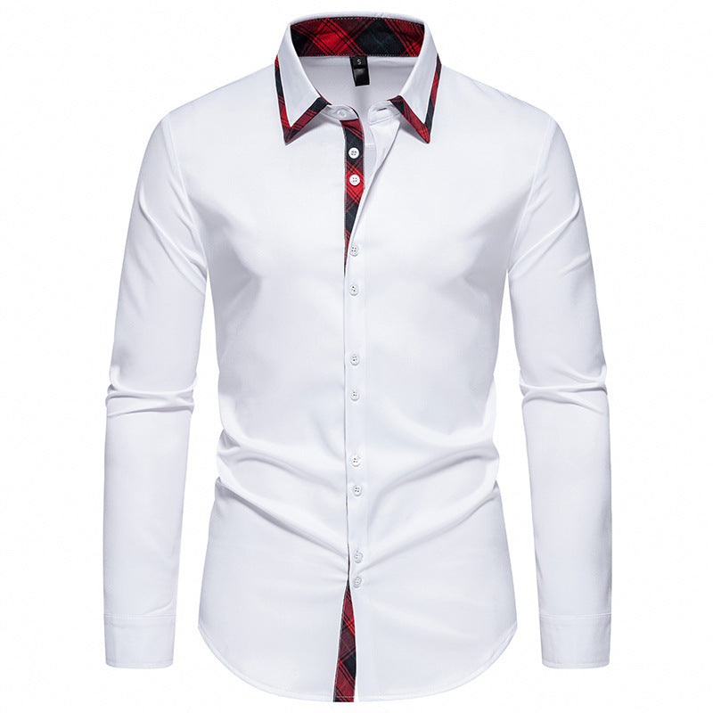 Herren Hemd Elegant Langarm Kontrast Kragen