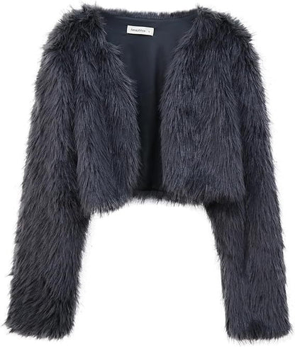 Damen Kurzjacke Flauschig Offener Schnitt Chic