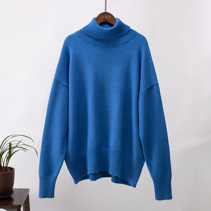 Damen Strickpullover Bequem Warm Rippborte