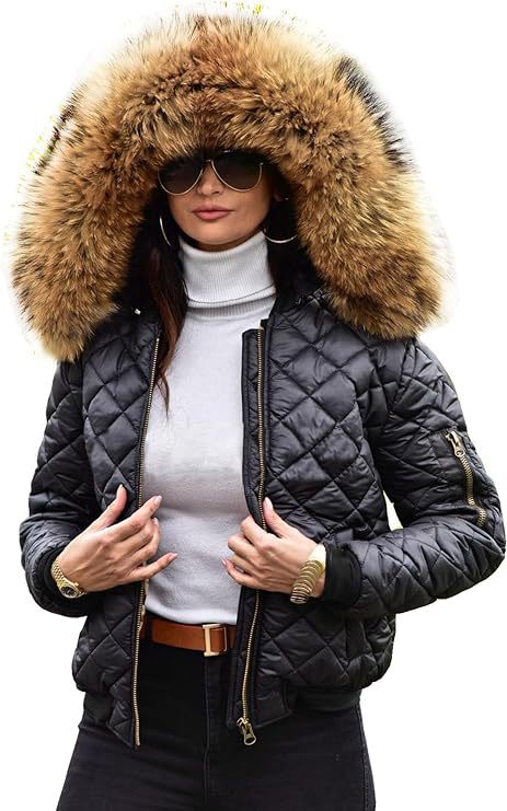 Damen Steppjacke Modern Weiches Kunstfell