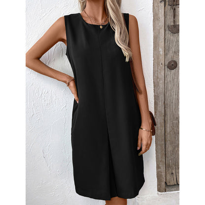 Sommerkleid Damen Kurz Ärmellos Mit Taschen