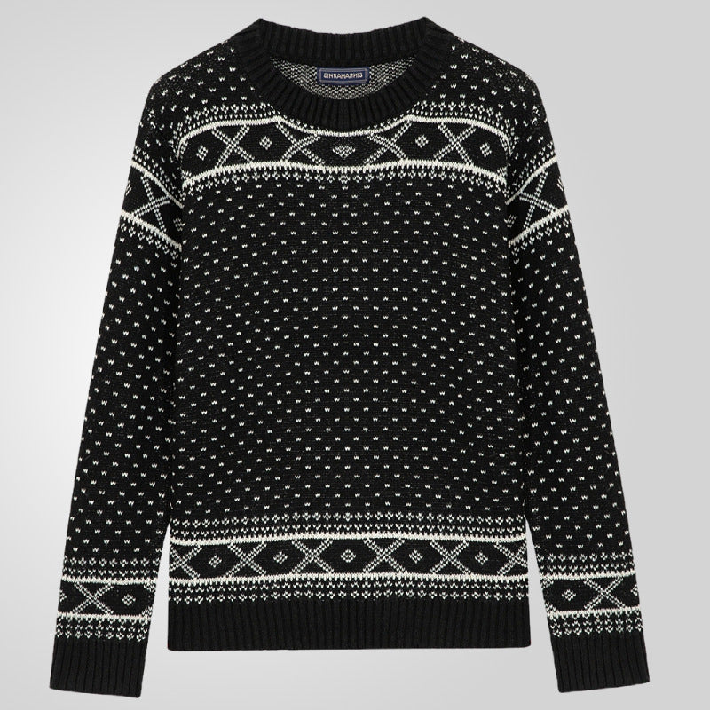 Herren Strickpullover Norweger Muster Hochkragen Winter - IdealeKleiden