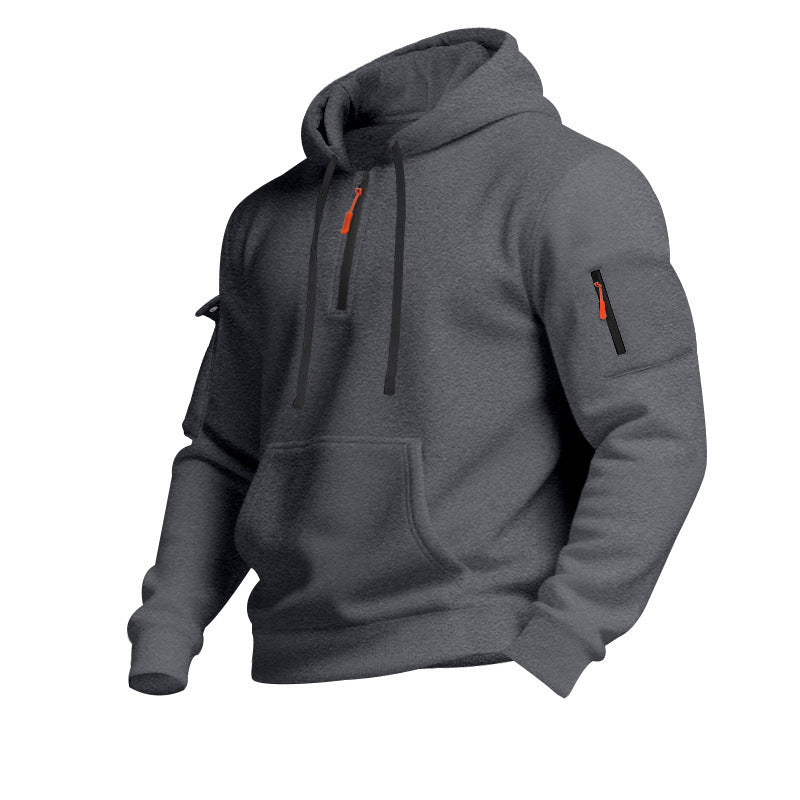 Herren Sportpullover Kapuze Reißverschluss Taschen