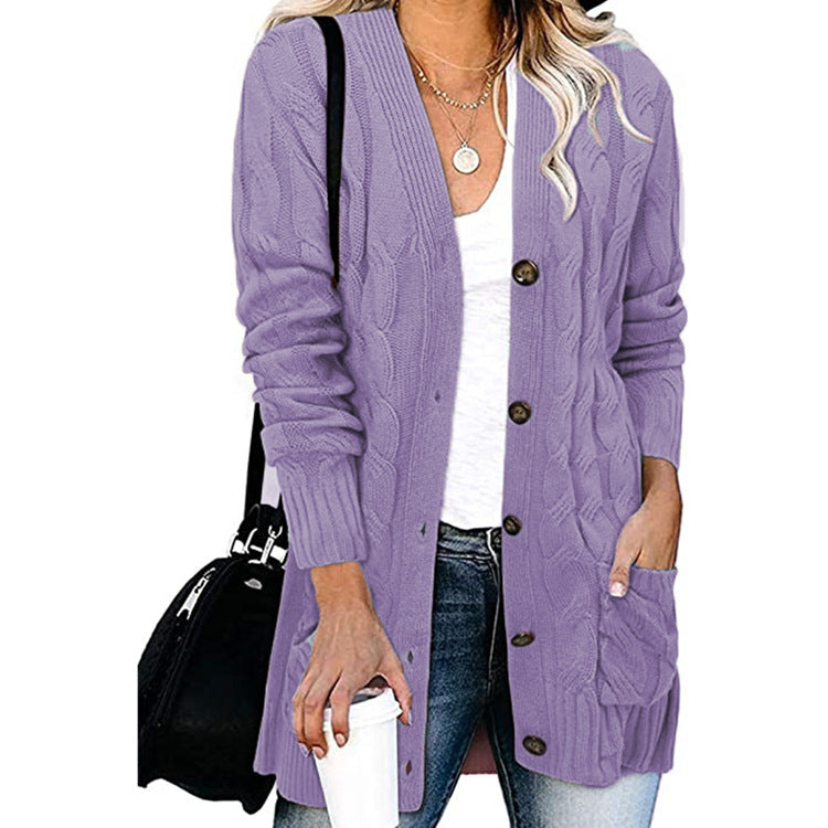 Damen Cardigan Grobstrick mit Knöpfen und Taschen