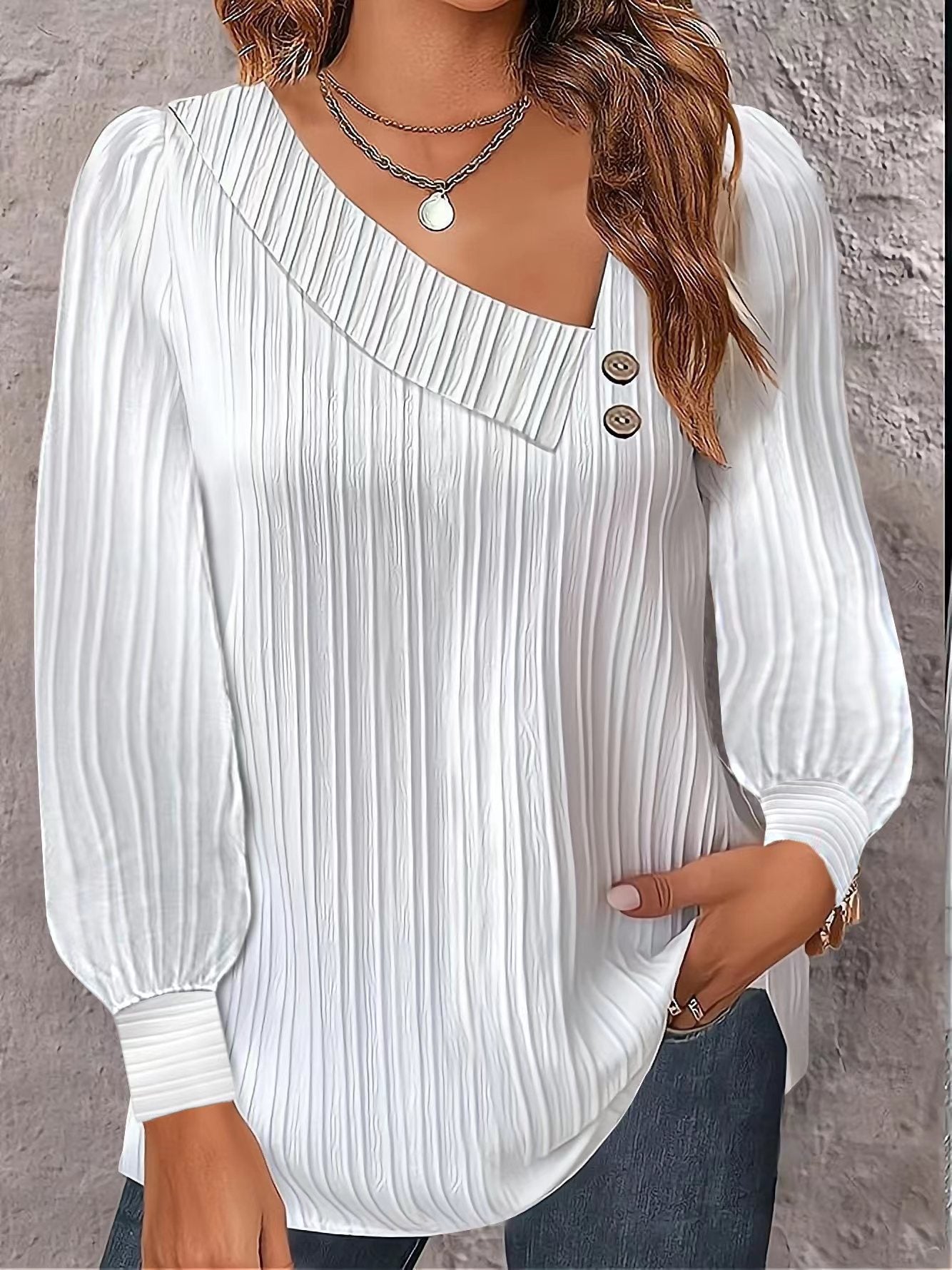 Damen Bluse Asymmetrisch Elegant Knopf Detail