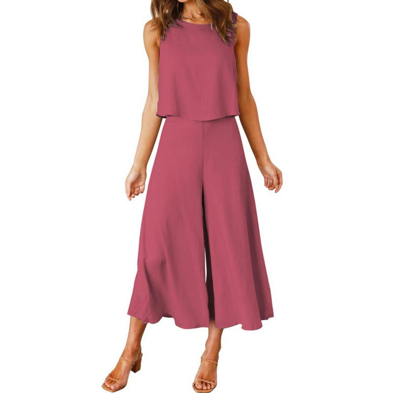 Damen Jumpsuit Elegant Fließend Weite Bein