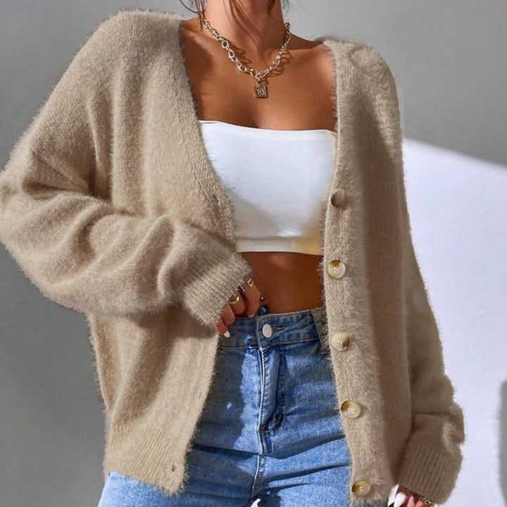 Damen Cardigan Weich Strick Lässig Gold