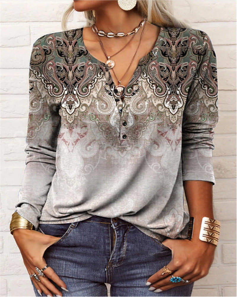 Damen Casual-Shirt Langarm Muster Trendy