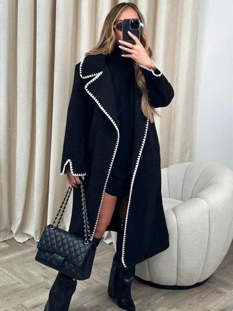 Windbreaker Wolllook Große Größen Offener Kragen Bestickt - IdealeKleiden