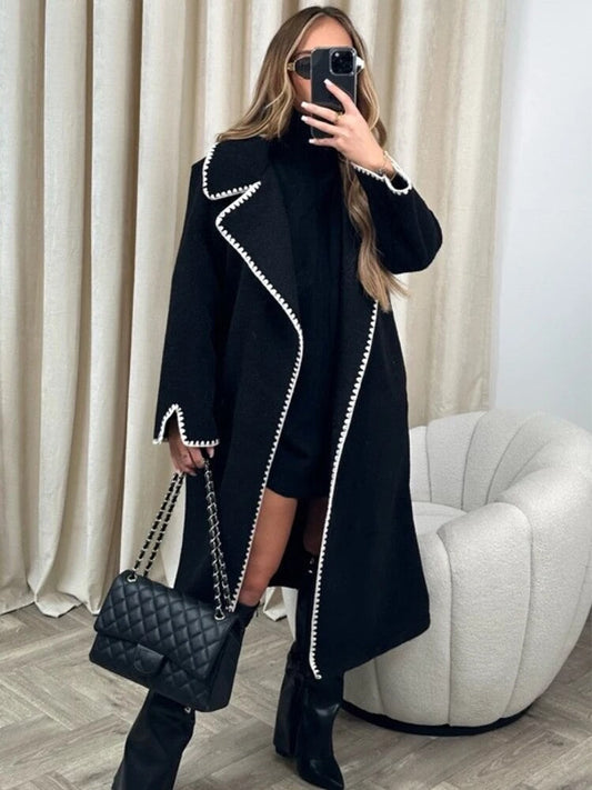 Windbreaker Wolllook Große Größen Offener Kragen Bestickt - IdealeKleiden