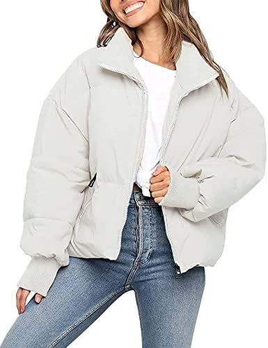 Damen Pufferjacke Kurz Warm mit Reißverschluss