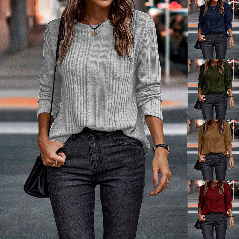 Damen Langarmshirt Leicht Strukturiert Sommerkleid - IdealeKleiden