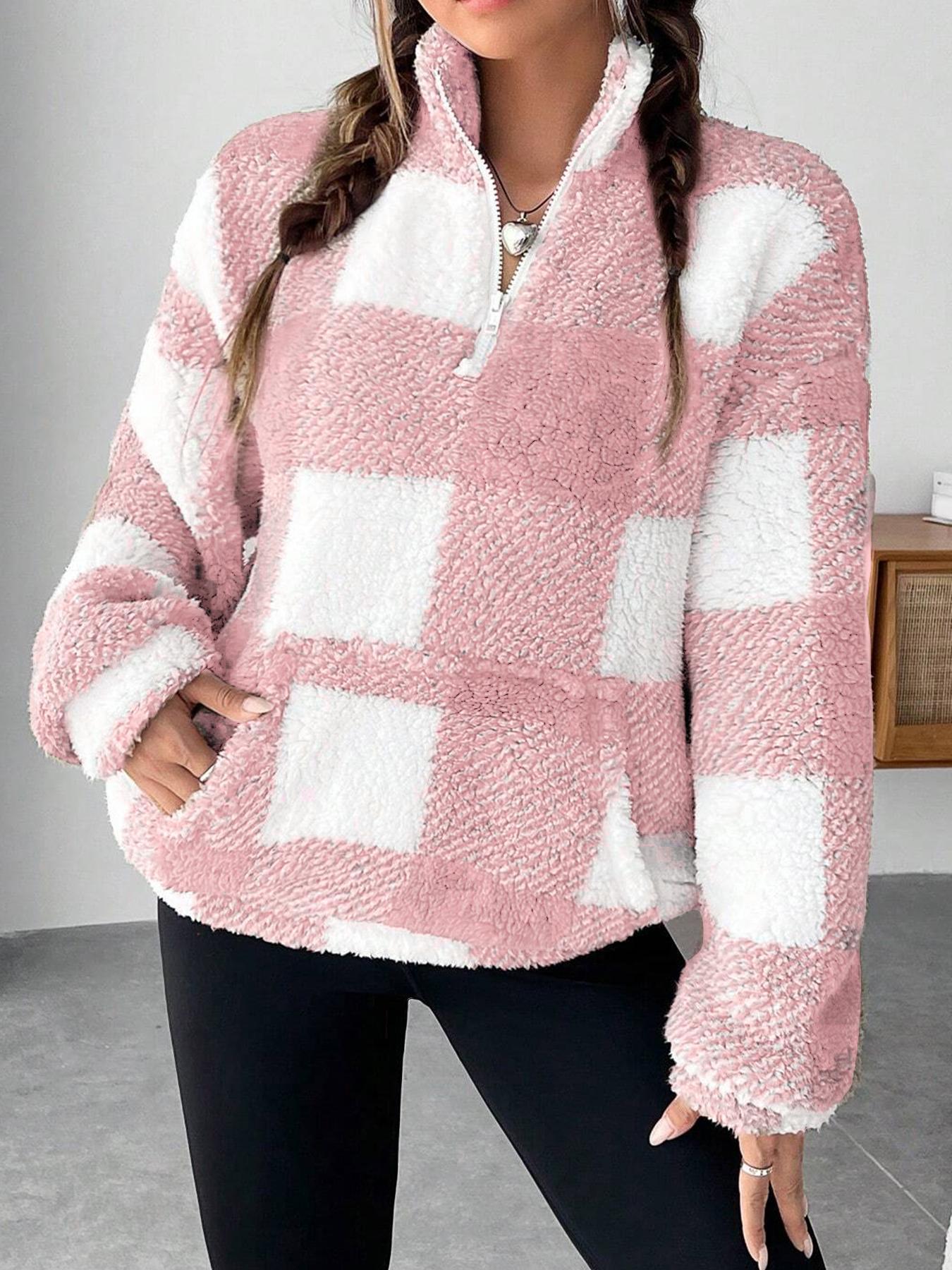Damen Fleece-Jacke Warm mit Reißverschluss und Taschen