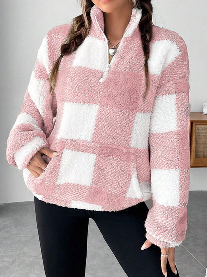 Damen Fleece-Jacke Warm mit Reißverschluss und Taschen