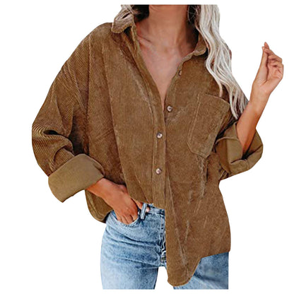 Damen Oversized Kordbluse Bequem Elegant