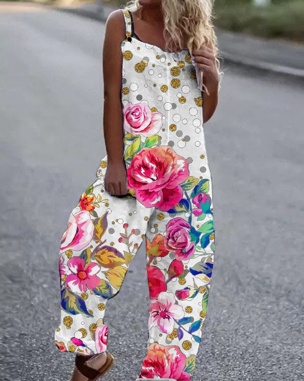 Damen Overall Blumenmuster Elegant Sommerkleidung