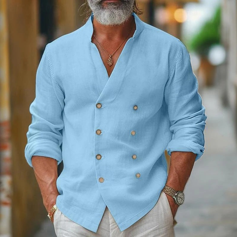 Herren Leinenhemd Elegant Doppelknopf Sommeroberteil