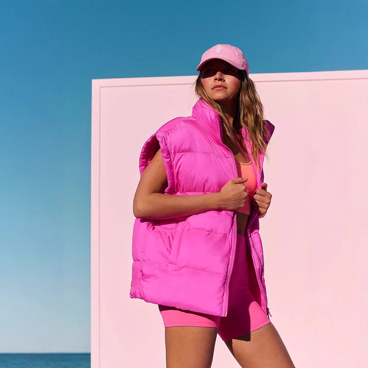 Damen Steppweste Wollige Winterjacke Mit Kragen Und Taschen - IdealeKleiden
